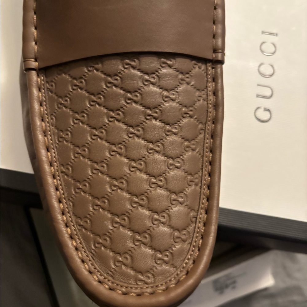 Gucci Brown Leather Slip-On Loafers with Iconic Pattern
